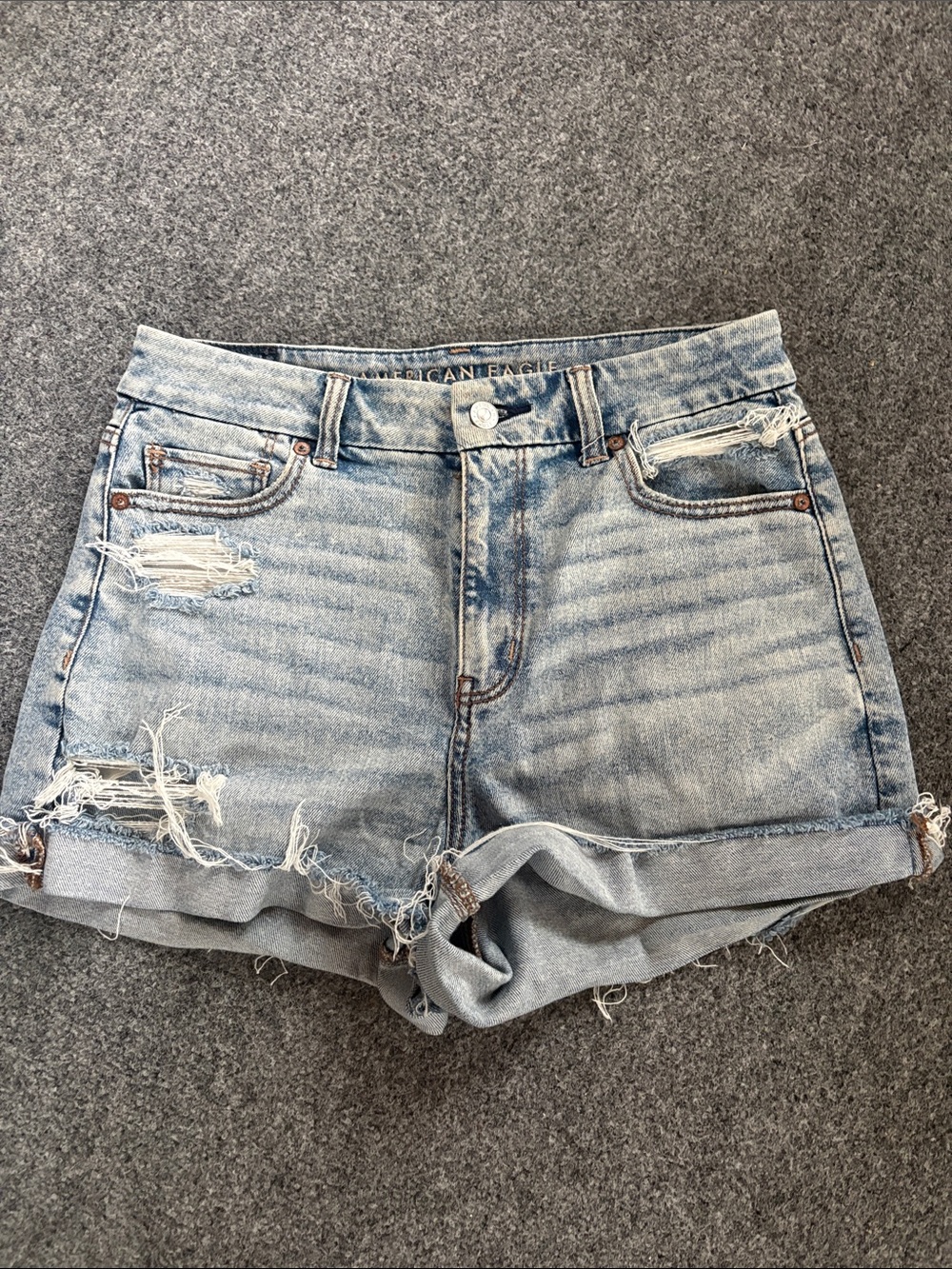 American Eagle Outfitters Light Blue Distressed Denim Roll-Hem Shorts - Size 8